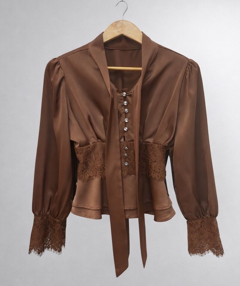 блузка нарядная с бантом атласная annen 162410015,нарядная блузка,блузка с бантов,блузка с кружевами,блузка черная с бантом и объемными рукавами la'dushka wear 190017282