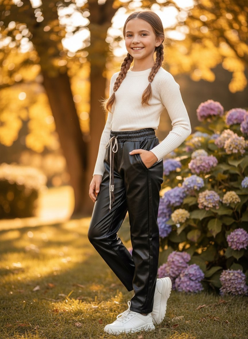 брюки из экокожи для девочки,брюки детские irina egorova мира черный 146,брюки джоггеры,брюки джоггеры для девочек,детские кожаные брюки