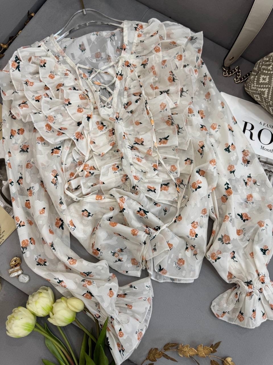 блуза с объемными рукавами,блуза,элегантная блузка,блузка с принтом,блузка с оборками