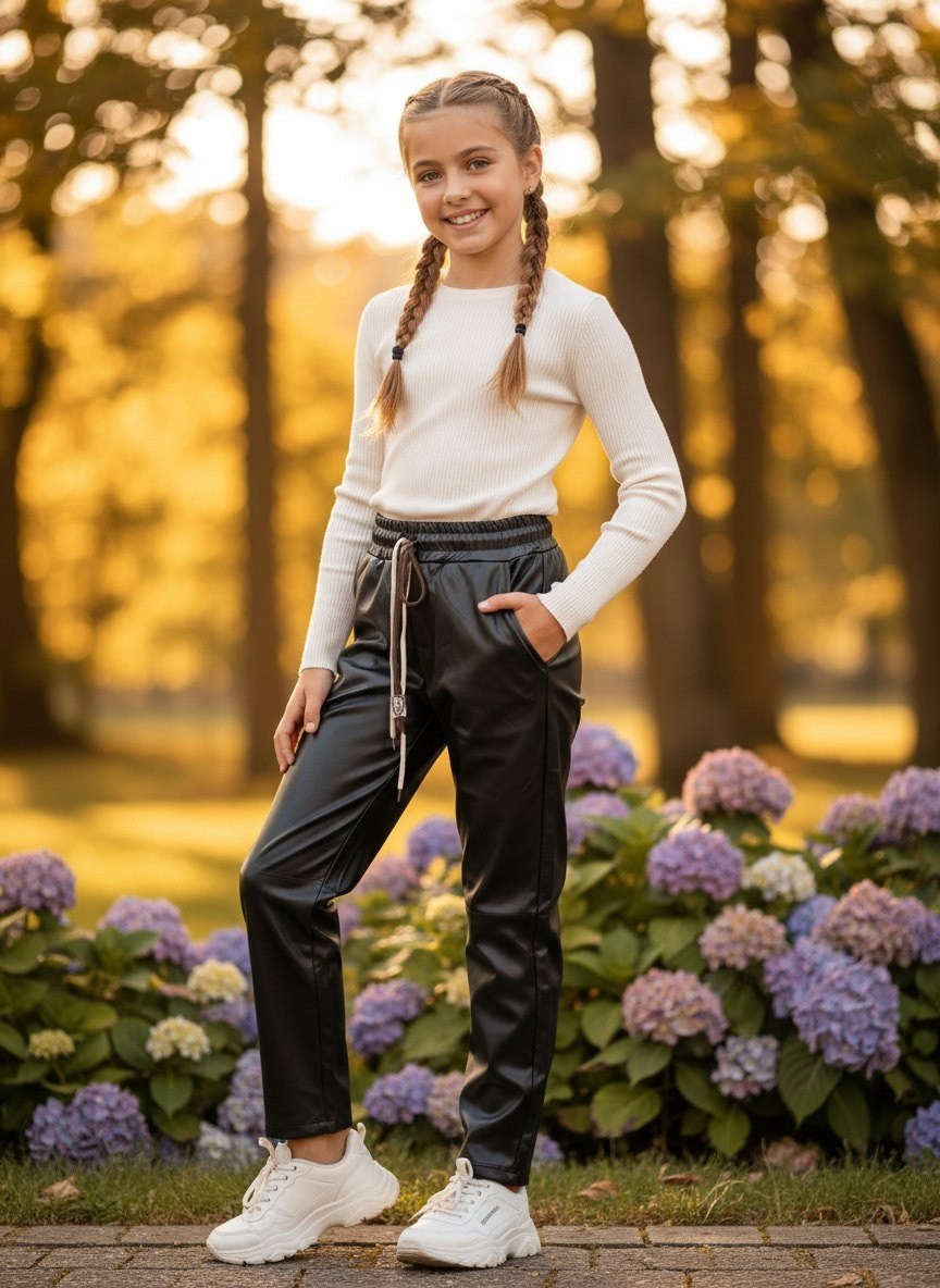 брюки из экокожи для девочки,брюки детские irina egorova мира черный 146,брюки джоггеры,брюки джоггеры для девочек,детские кожаные брюки