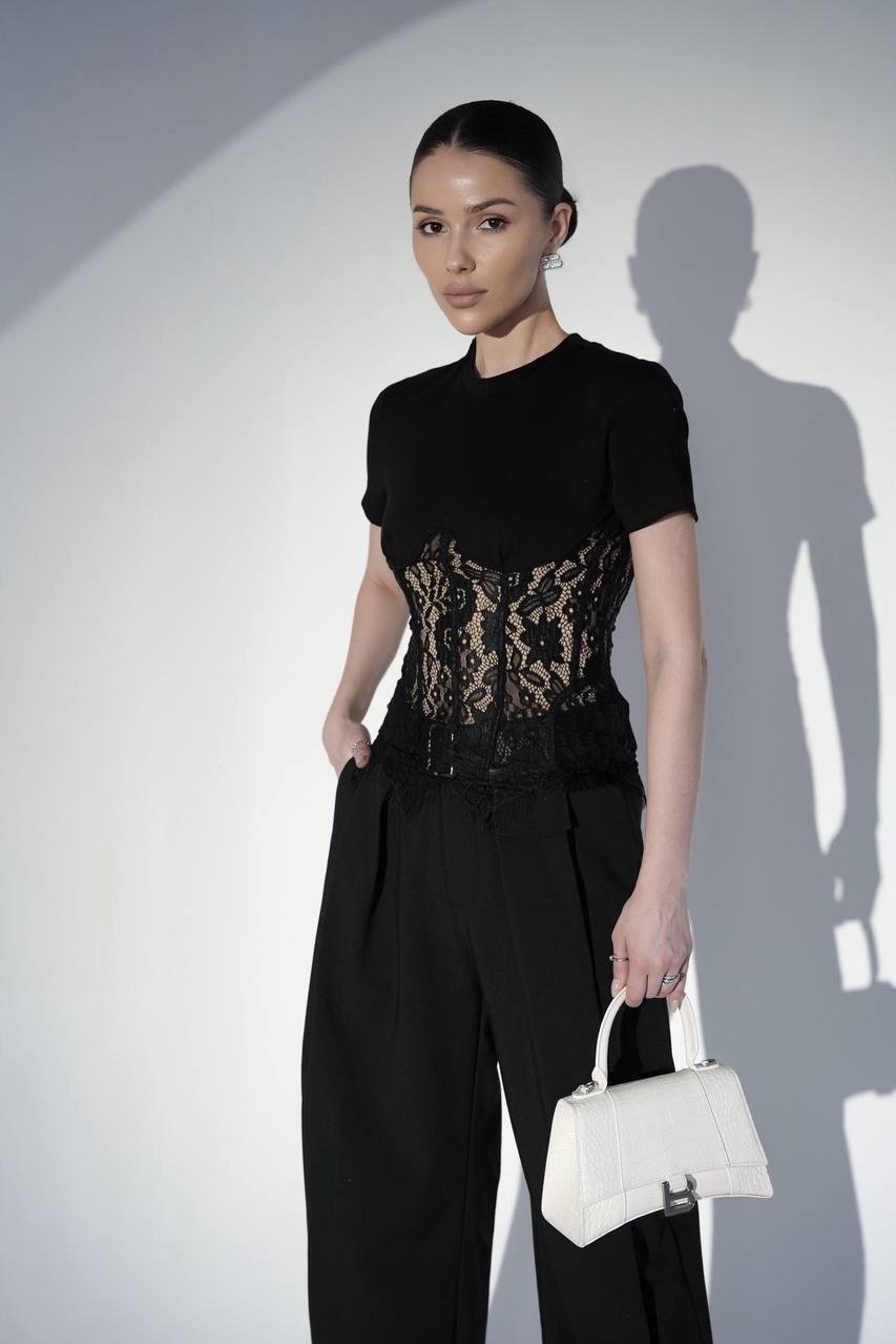 футболка с кружевами,simone rocha футболка с корсетной вставкой черный,футболка с кружевными вставками,блузка кружева,кружевная футболка