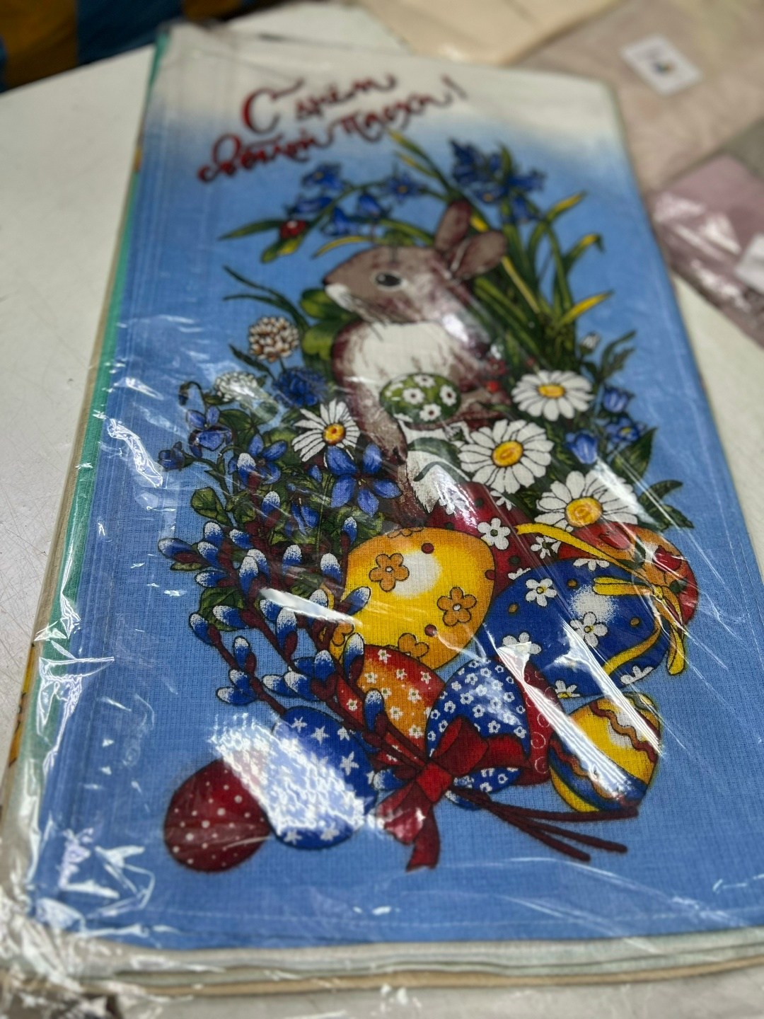 полотенце вафельное с зайцем,полотенце пасхальное,вафельное полотенце,полотенца кухонное,набор вафельные полотенца