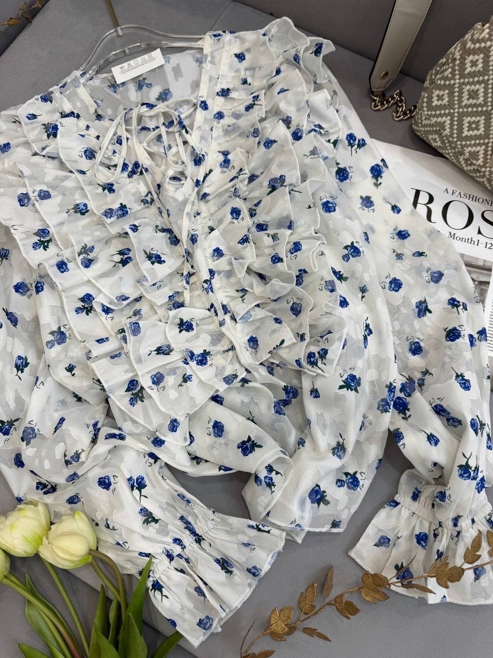 блуза с объемными рукавами,блуза,элегантная блузка,блузка с принтом,блузка с оборками