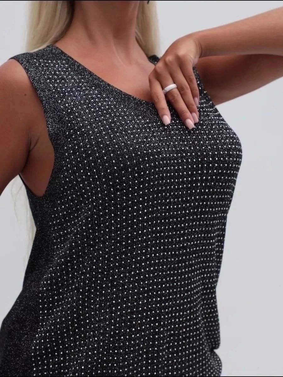 топ блестящий майка со стразами,топ блестящий майка со стразами цвет черный,топ блестящий майка со стразами vv-fashion цвет черный,майка хлопок,майка женская