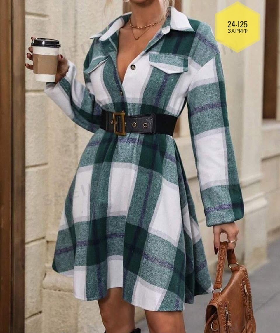платье рубашка в клетку,shein lune платье-рубашка в клетку однобортный с поясом,рубашка женская удлиненная в клетку,платье в клетку,платье-рубашка в клетку арт. 11658745