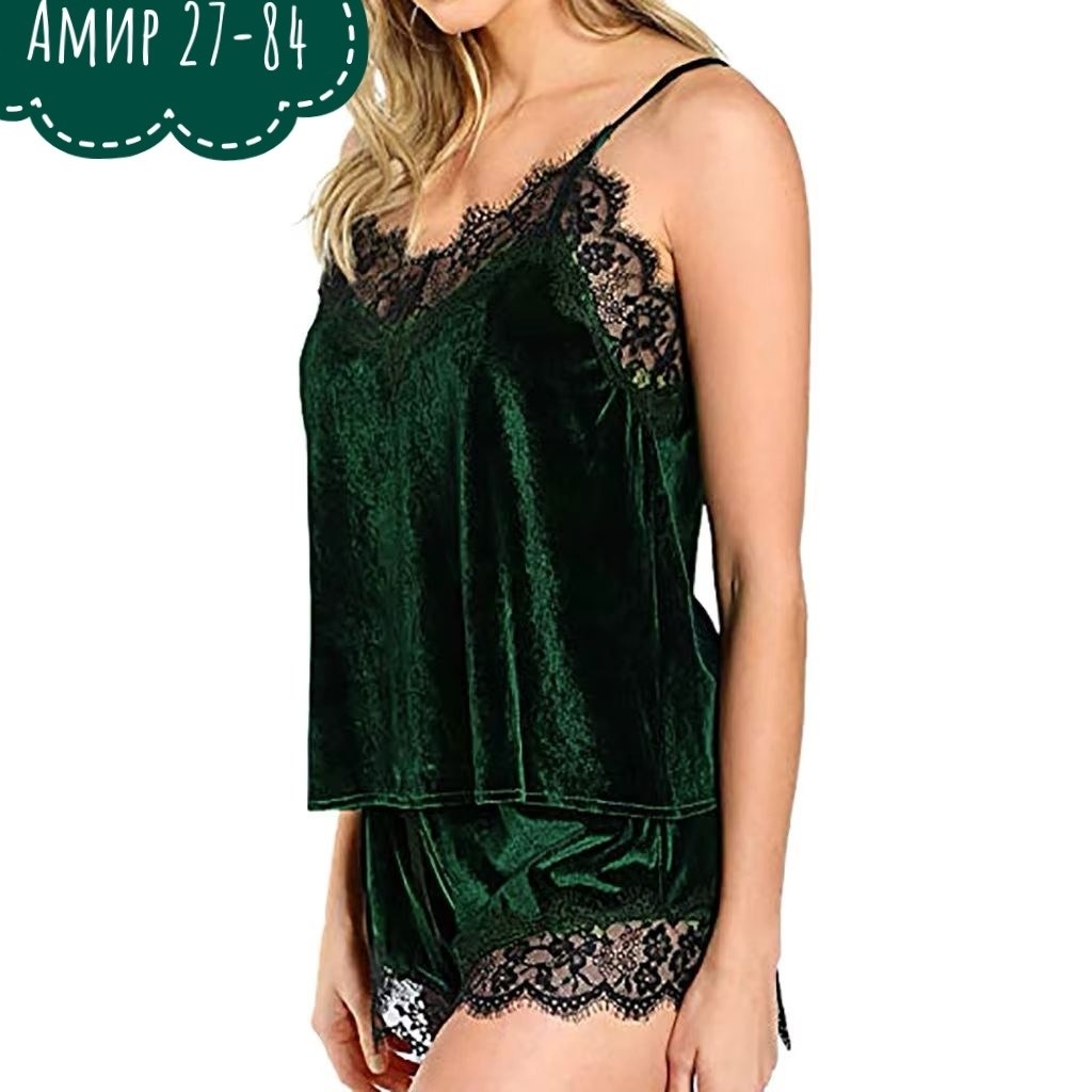 одежда для сна женская,пижама женская кружевная,пижама с шортами велюровая кружевной комплект,пижама с шортами и топом велюровая кружевная,пижама бархатная с шортами