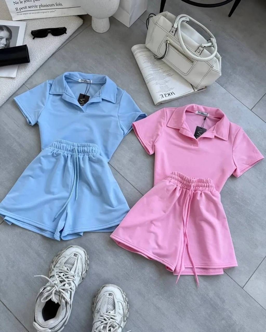 костюм с шортами и футболкой поло летний insomand,трикотажные костюмы,костюм шортами,костюм,костюм двойка женский