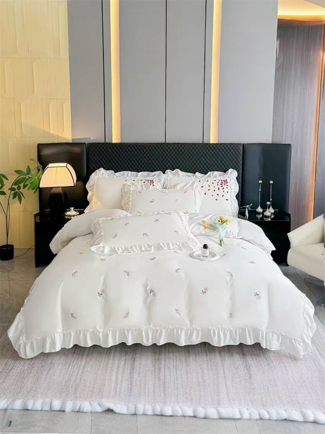 постельное белье с рюшами и вышивкой евро angelo custode,комплект постельного белья,постельное белье,комплект постельного белье евро,постельное белье с рюшами