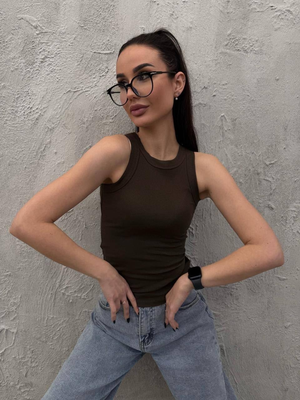 женская майка,топ женский,майка топ женская,женская однотонная майка в рубчик с круглым вырезом,кроп топ женский