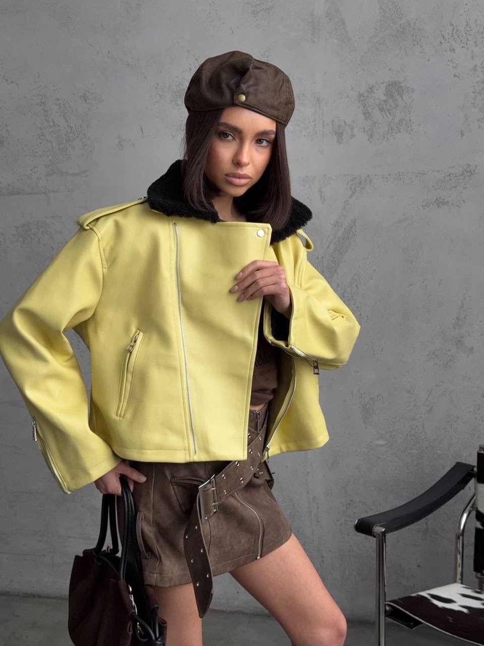 косуха кожаная куртка оверсайз saint shine,одежда в стиле,косуха куртка,коричневая куртка