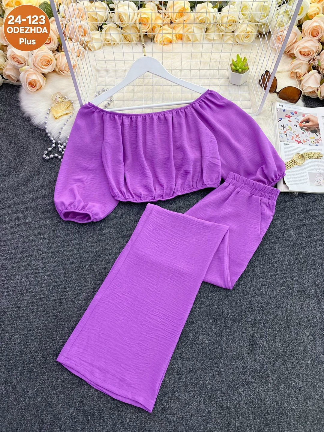 костюм с широкими брюками,брючный костюм с топом,костюм женский топ,костюм с брюками,женский костюм с брюками