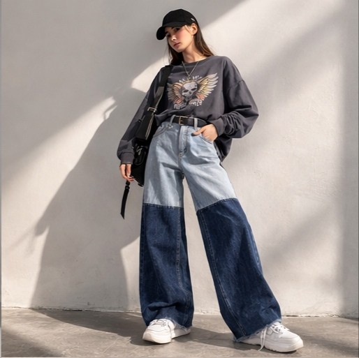 джинсы в стиле пэчворк,джинсовые брюки,джинсы карго женские широкие,модные джинсы,широкие джинсы