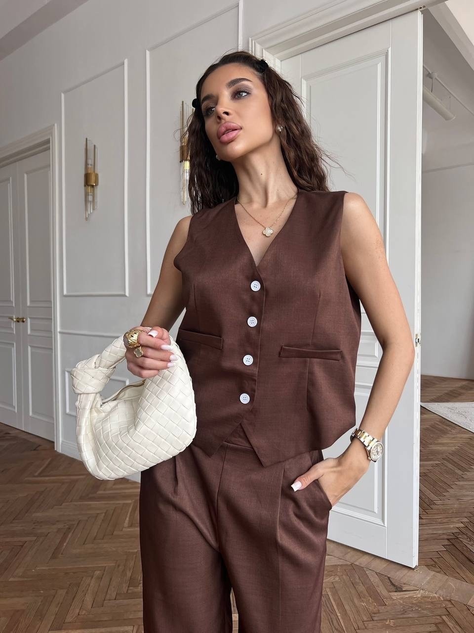 брючный костюм,костюм брючный с жилеткой li-style 312160391,костюм брючный с жилетом "какао",женский брючный костюм люше 3611,женский брючный костюм