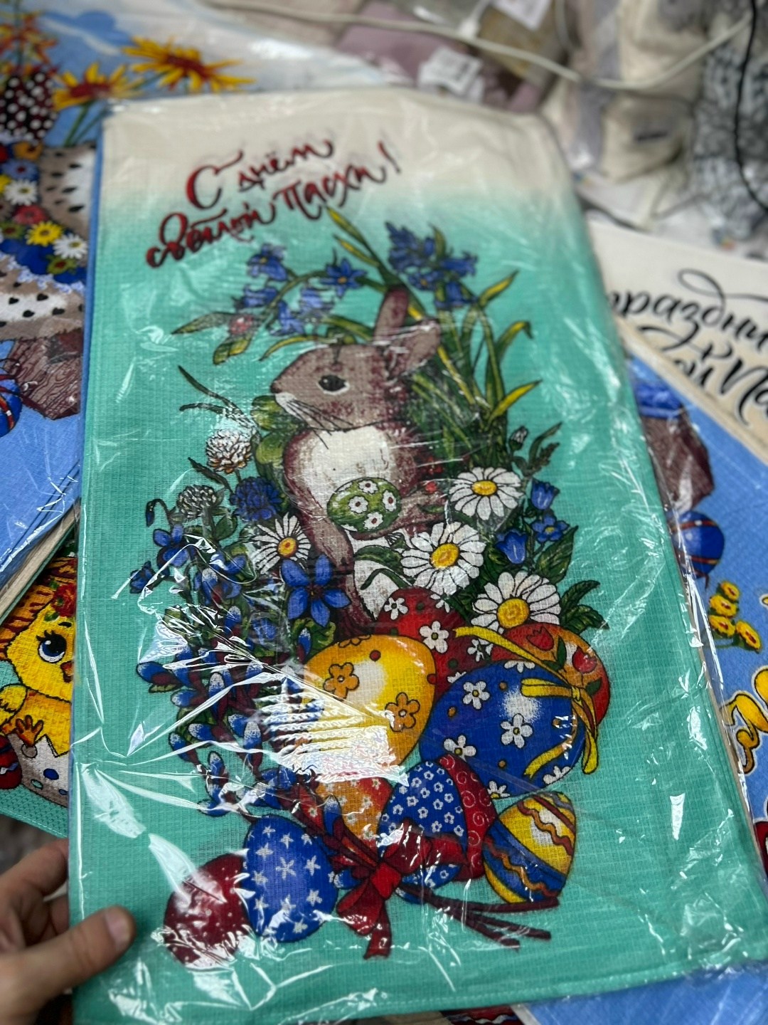 полотенце вафельное с зайцем,полотенце пасхальное,вафельное полотенце,полотенца кухонное,набор вафельные полотенца