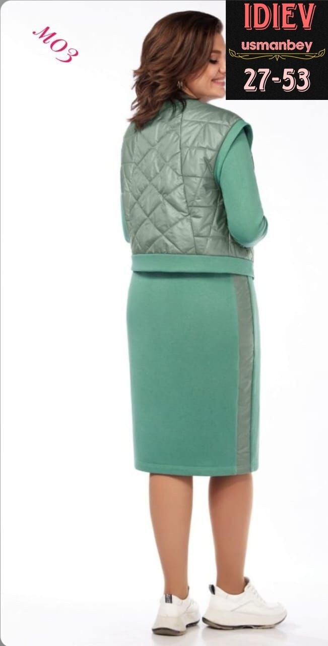 костюм женский двойка,одежда для женщин,платье и жилет комплект на демисезон из трикотажа и плащевки багираанта 895 пудровый,костюм двойка флис,костюм комплекты