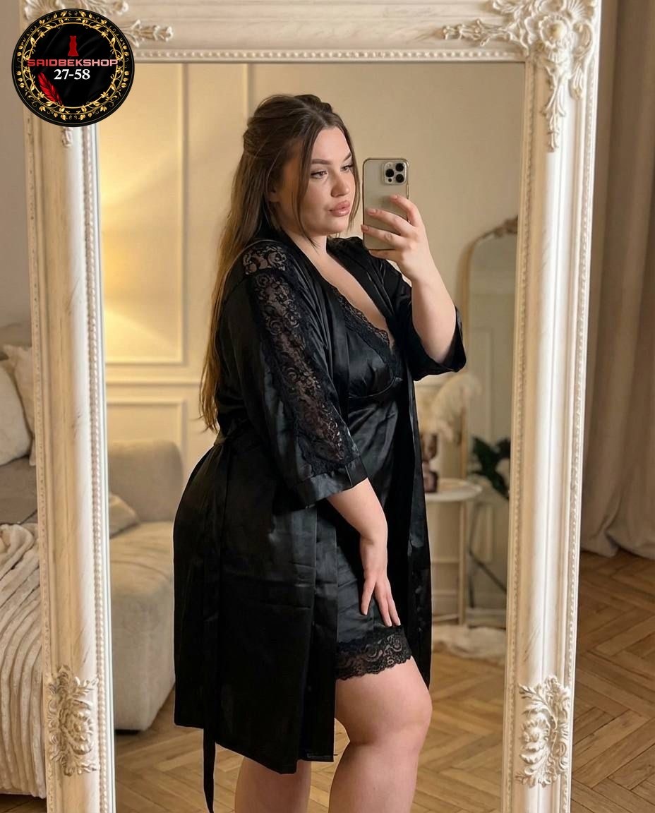 комплект ночная сорочка с халатом,комплект с пеньюаром,халат женский шелковый,сорочка с халатом комплект,атласный халат