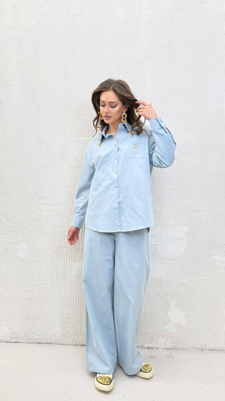 костюм голубой,брючный костюм,костюм с брюками,повседневный костюм,голубой костюм женский