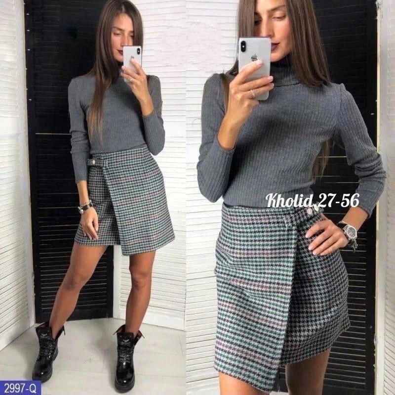 юбка короткая,юбка с кофтой,юбка,юбка с запахом,юбка женская в клетку мини твидовая maril