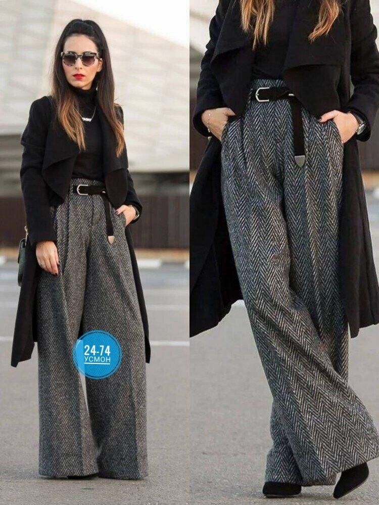 брюки палаццо,модные брюки палаццо,верхняя одежда с брюками палаццо,широкие брюки,серые брюки палаццо