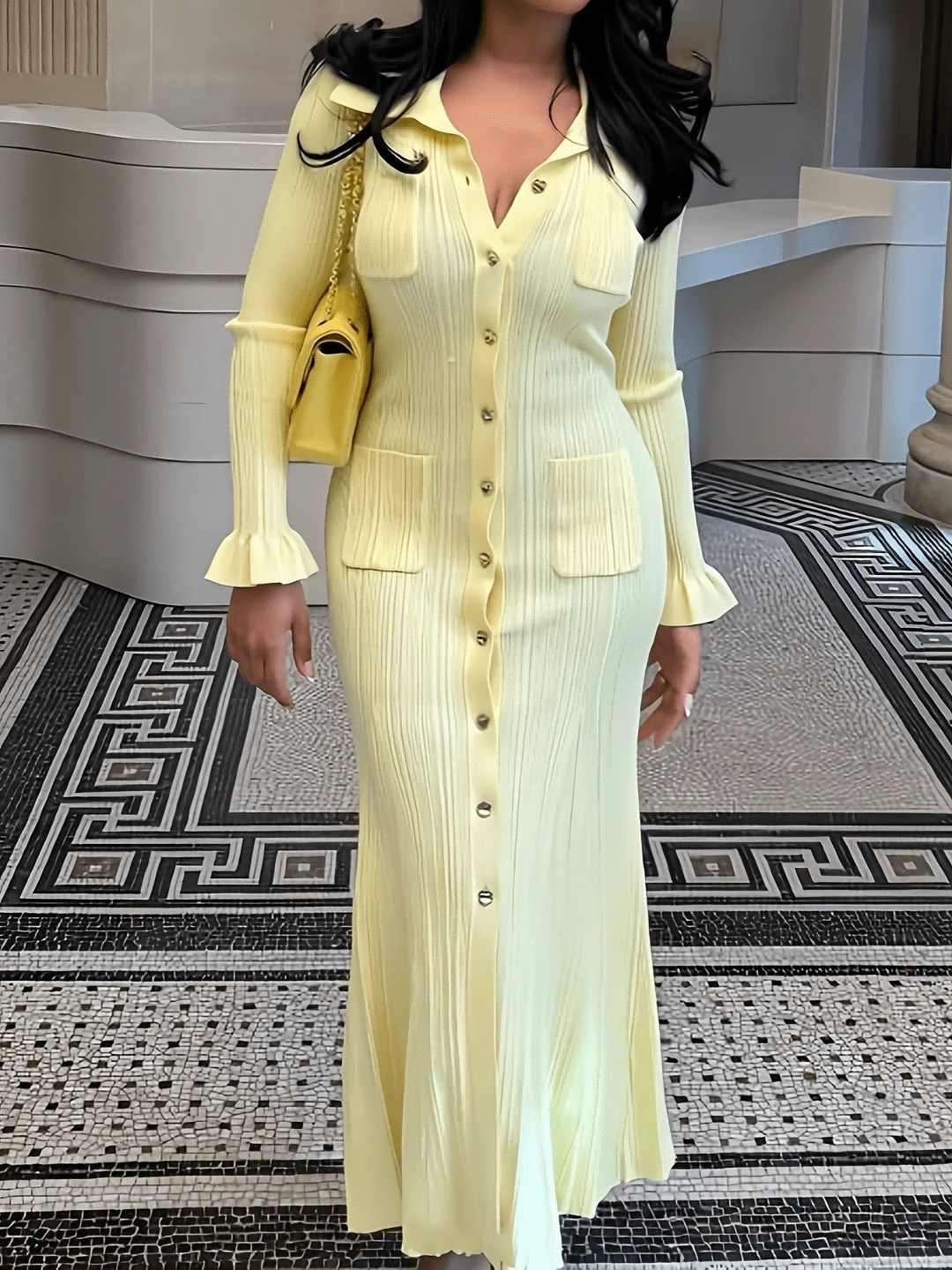 вязаное платье макси,вязаные платья,элегантное вязаное длинное платье желтого цвета 2026,трикотажное платье,трикотажное длинное платье