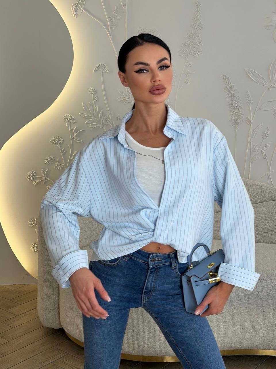 рубашка в полоску,рубашка женская,рубашка оверсайз в полоску,хлопковая рубашка в полоску оверсайз gu ma,рубашка женская голубая