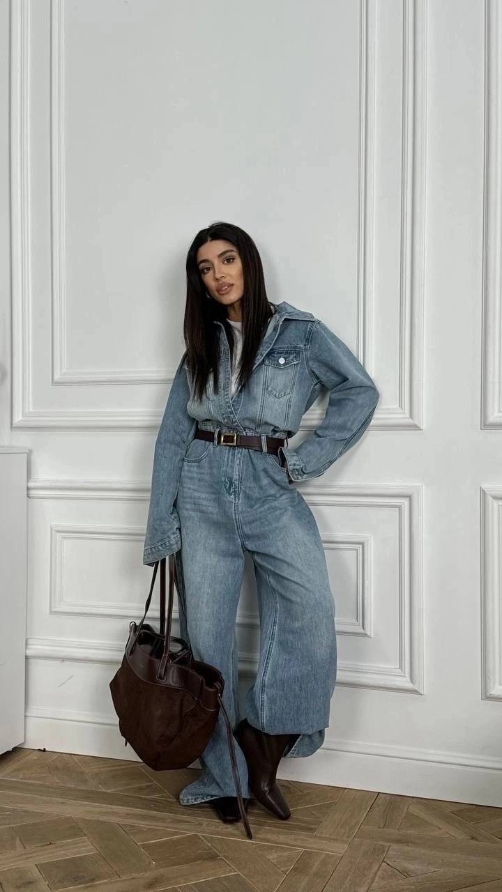 джинсовый комбинезон,женский повседневный комбинезон в джинсовом стиле,джинсовый женский комбинезон,джинсовый комбинезон турция оверсайз couture brand,комбинезон джинс