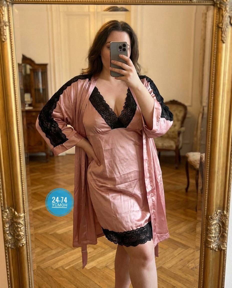 комплект с пеньюаром,пеньюар женский больших размеров,пеньюар,пеньюар женский,шелковый халат