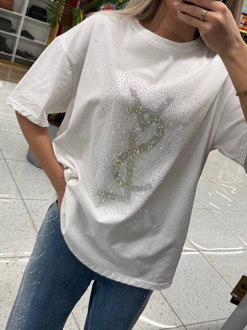 футболка оверсайз со стразам,женская футболка,футболка базовая со стразами оверсайз,футболка женская оверсайз со стразами,футболки модные