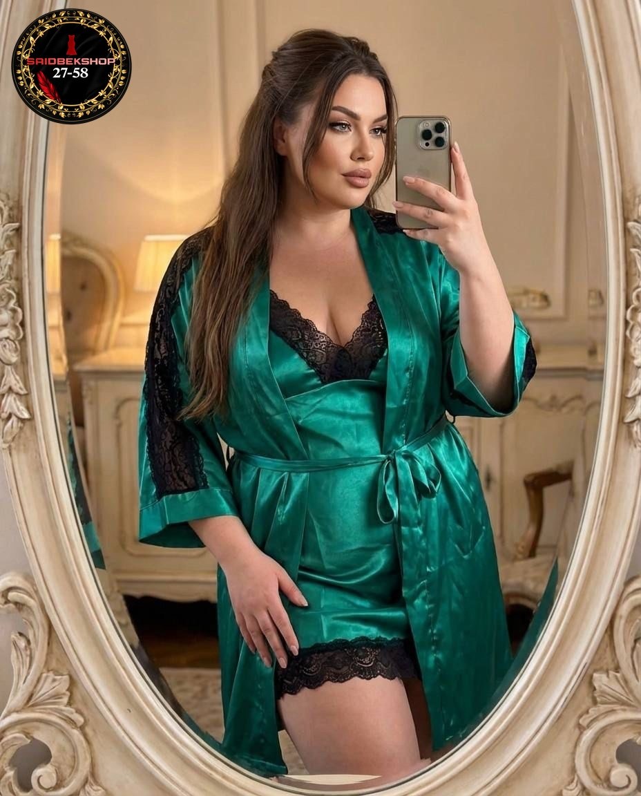 комплект ночная сорочка с халатом,комплект с пеньюаром,халат женский шелковый,сорочка с халатом комплект,атласный халат