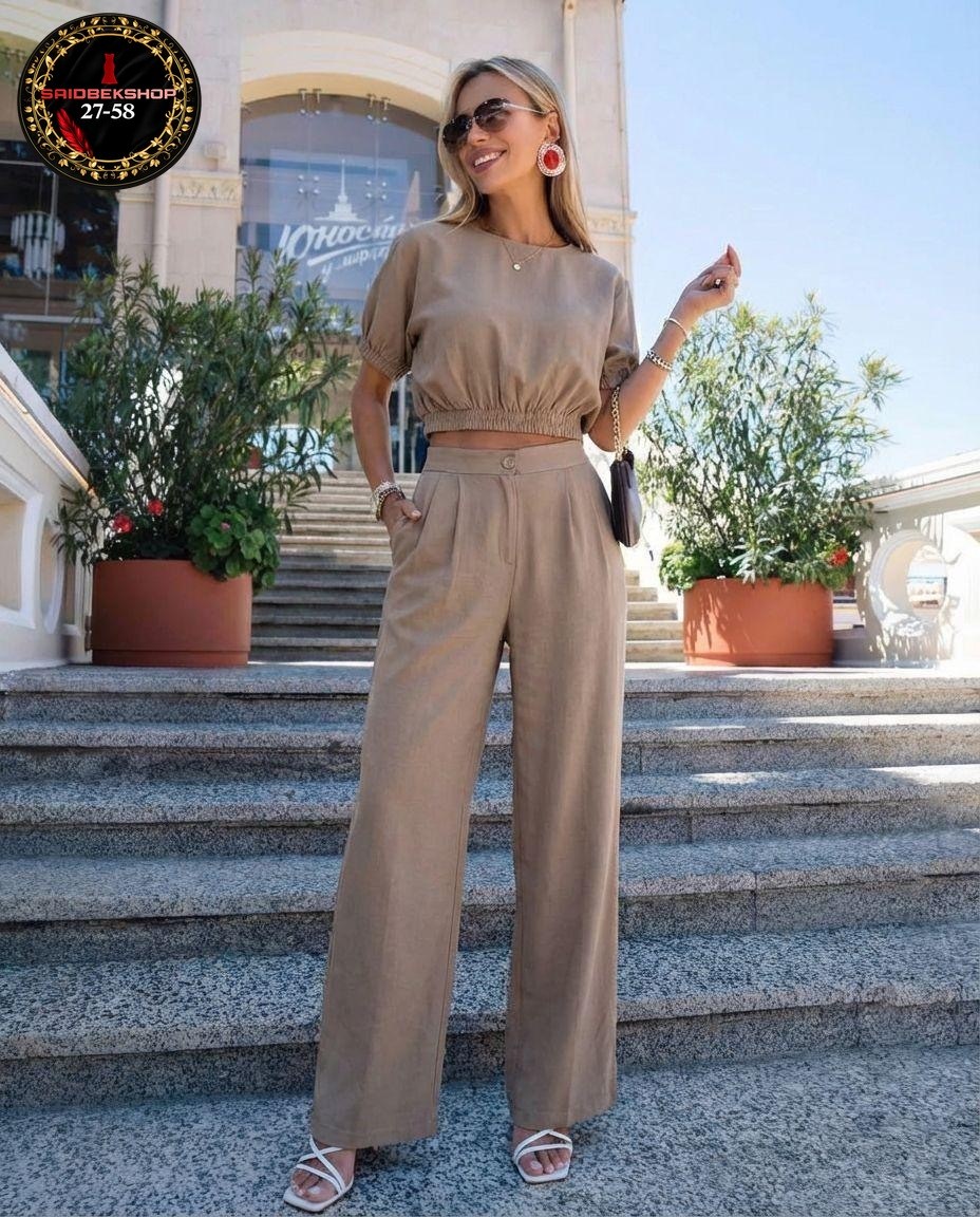 брючный костюм,летние брючные костюмы,бежевый костюм,брючный женский костюм,костюм с брюками палаццо