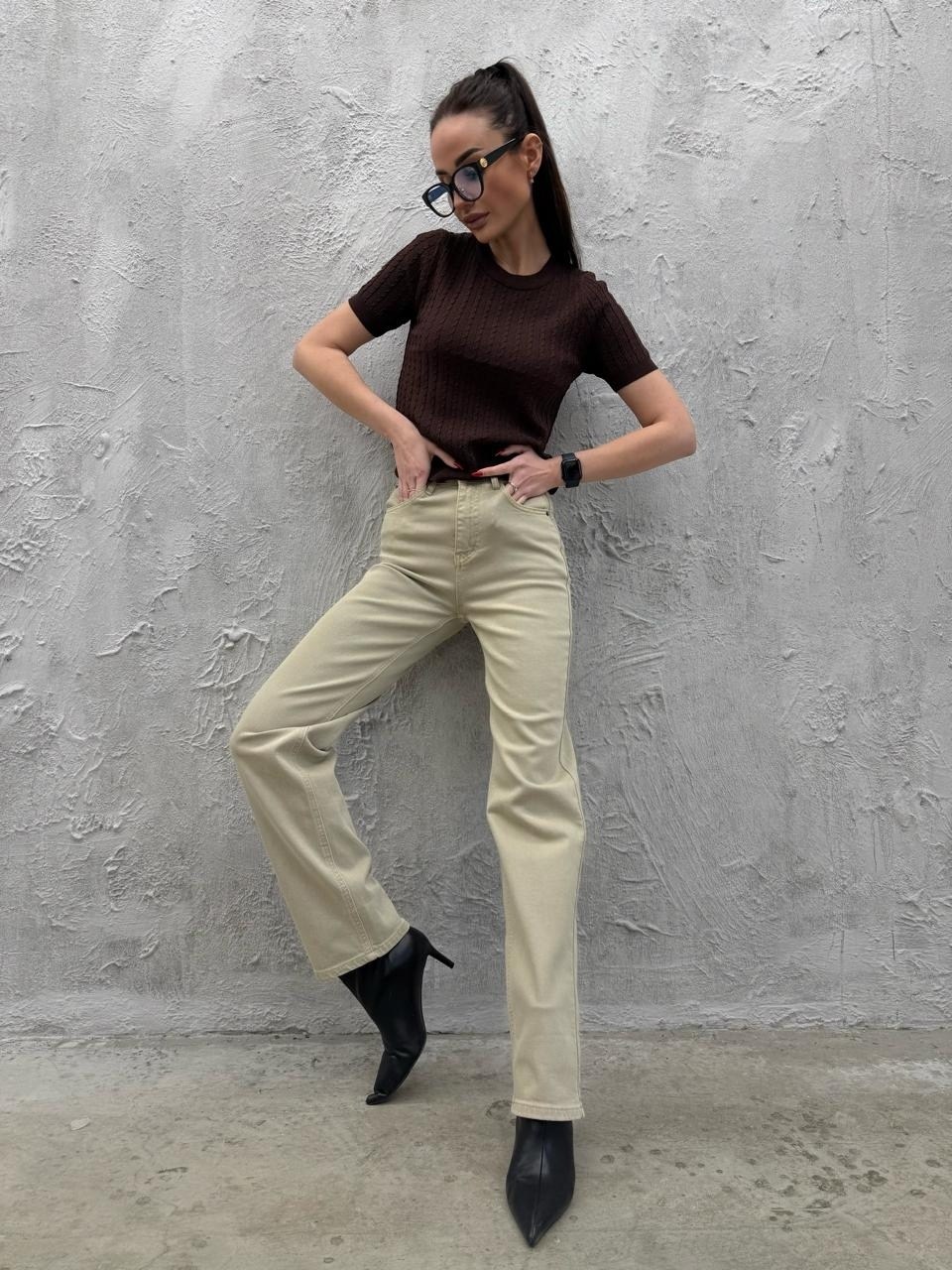 джинсы женский emberens бежевый мом,бежевые джинсы,джинсы женские бежевые,женские джинсы,джинсы