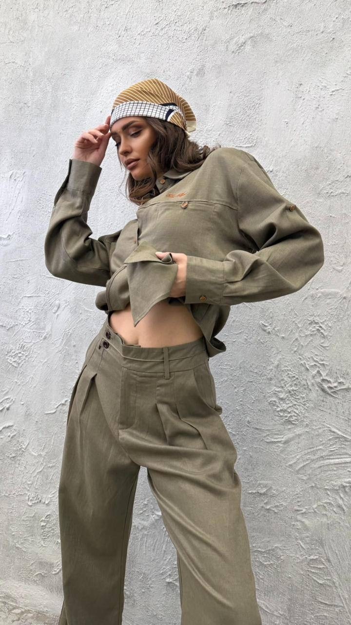 повседневный костюм,льняная рубашка,льняная рубашка оверсайз,льняной костюм,костюм с брюками