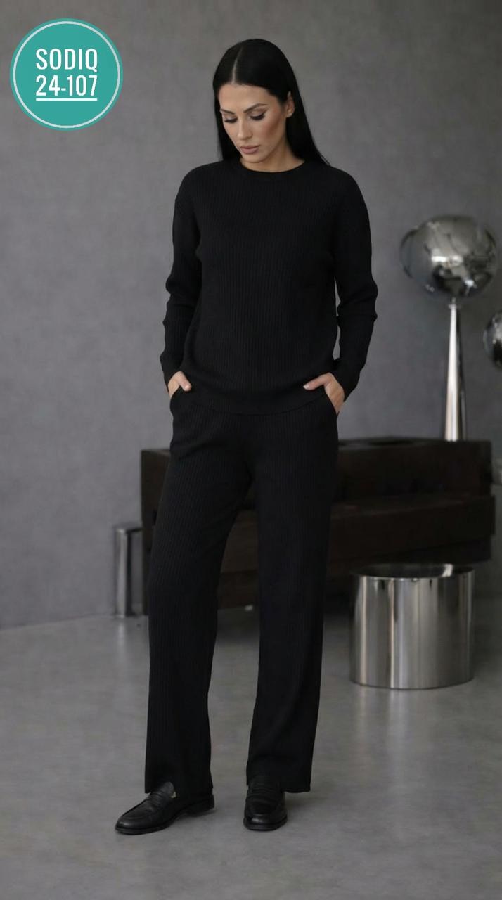 вязаный костюм с брюками палаццо,трикотажный вязаный костюм в рубчик с брюками палаццо,вязаный брючный костюм,костюм лапша женский,трикотажный костюм