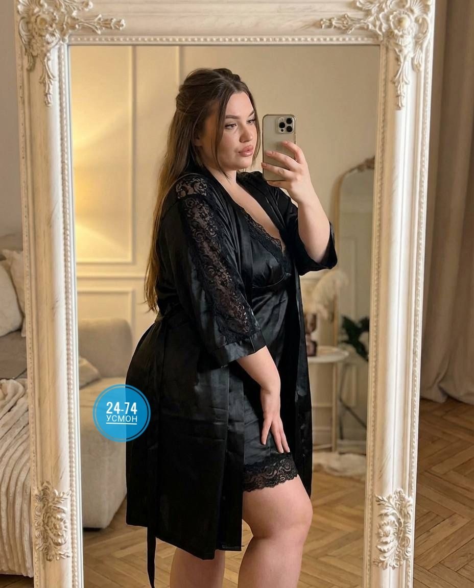 комплект с пеньюаром,пеньюар женский больших размеров,пеньюар,пеньюар женский,шелковый халат