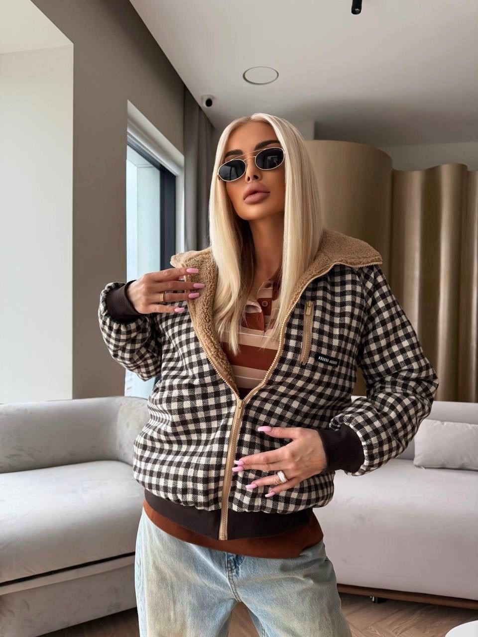 куртка бомбер,куртка модная,куртка женская,повседневная куртка,рубашка в клетку теплая оверсайз