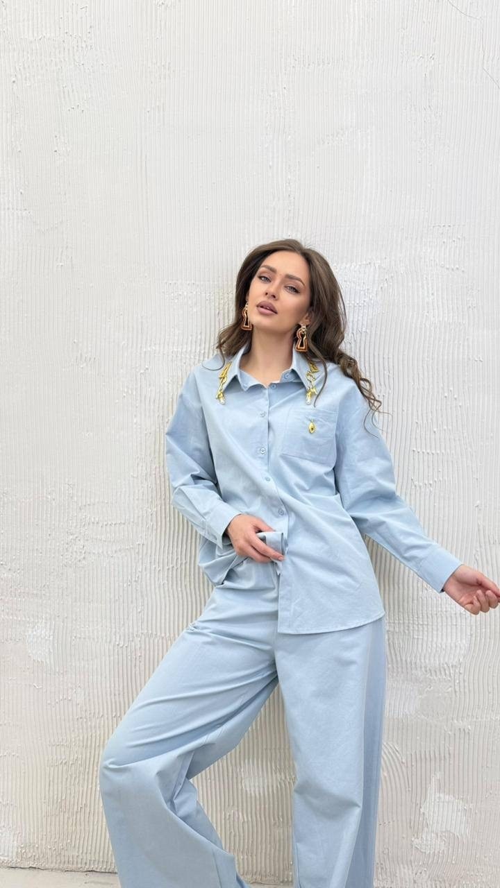 костюм голубой,брючный костюм,костюм с брюками,повседневный костюм,голубой костюм женский