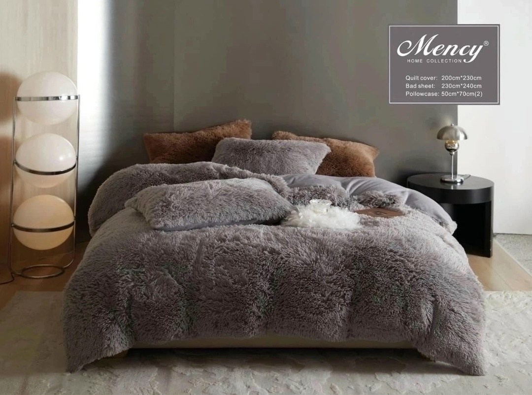 комплект постельного белья mency,меховой кпб mency однотонный mmeno003,комплект постельного белья,комплект постельного белья премиум качества,меховое покрывало