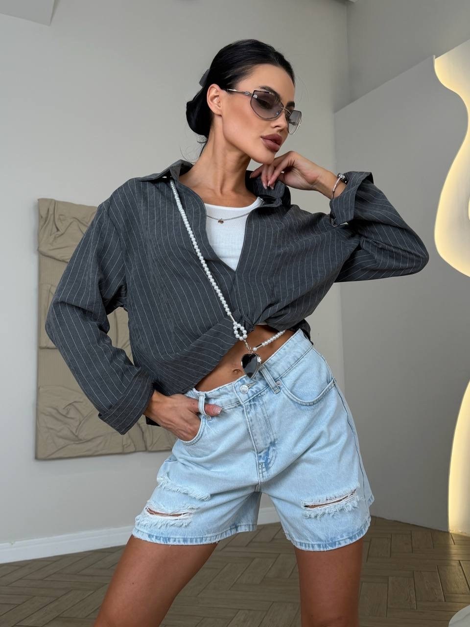рубашка в полоску,рубашка укороченная в полоску,рубашка блузка,рубашка укороченная в полоску с ремнем leya 207317946,рубашка укороченная