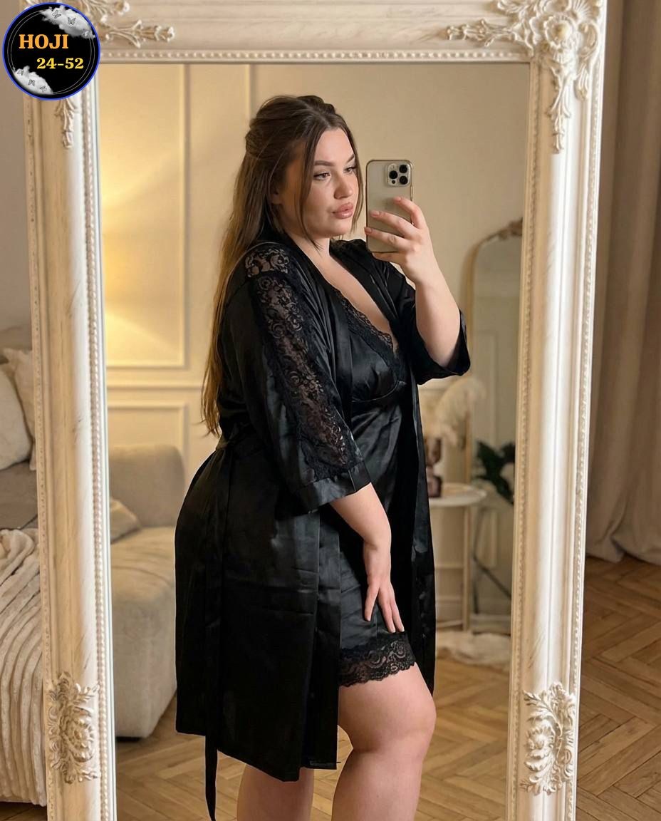 комплект ночная сорочка с халатом,комплект с пеньюаром,сорочка с халатом комплект,атласный халат,халат женский