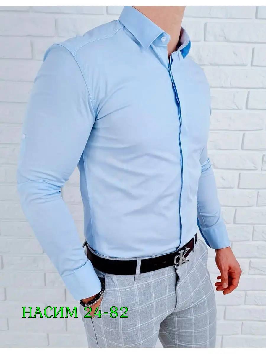 мужская рубашка,рубашка классическая с запонками и длинным рукавом club atz 16509868,голубая рубашка,классическая рубашка,приталенная рубашка