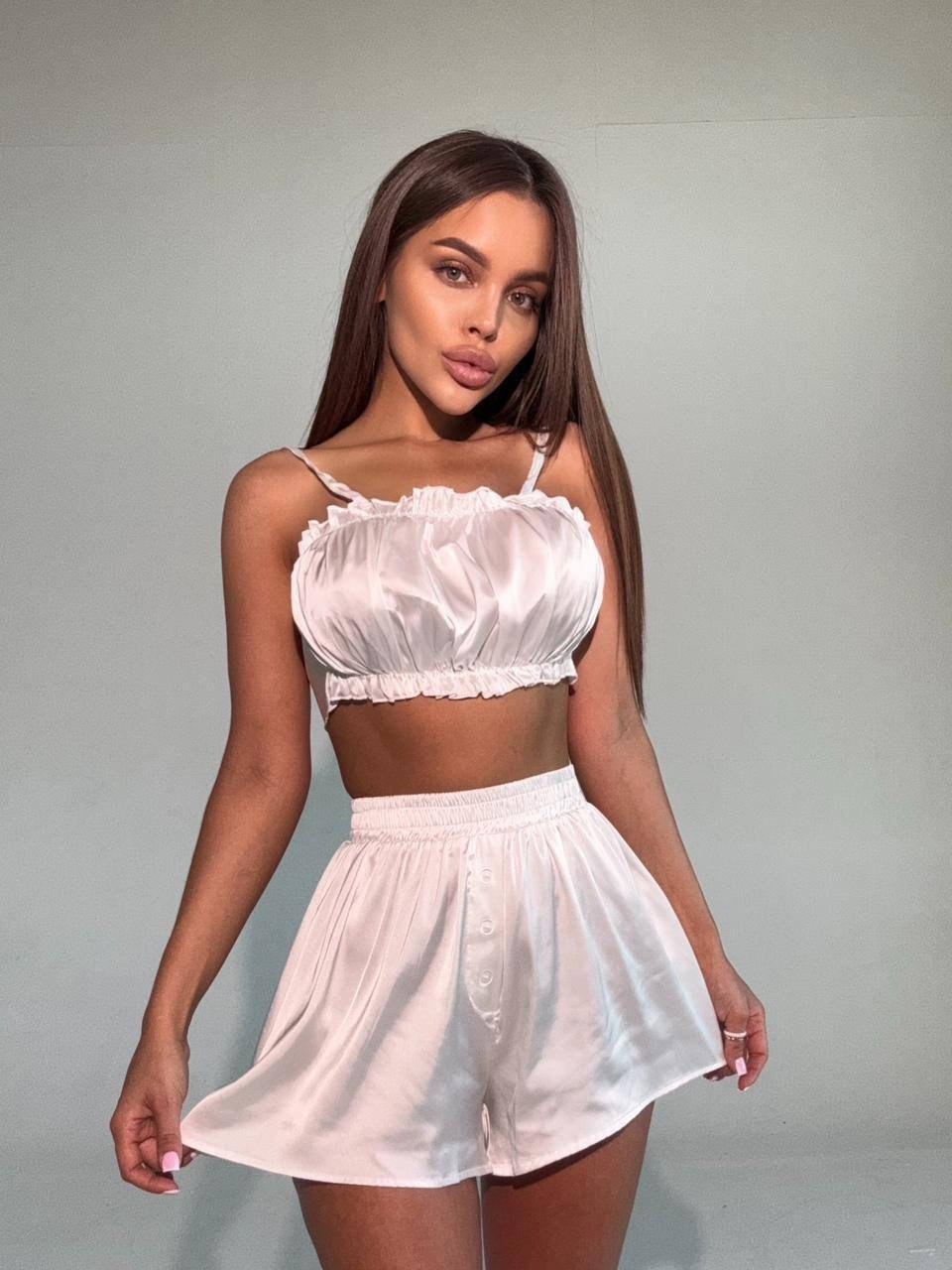 пижама с шортами и топом шелковая сексуальная,женская пижама,пижама женская домашняя комплект топ и шорты,шелковая пижама,шелковая пижама с топом и шортами