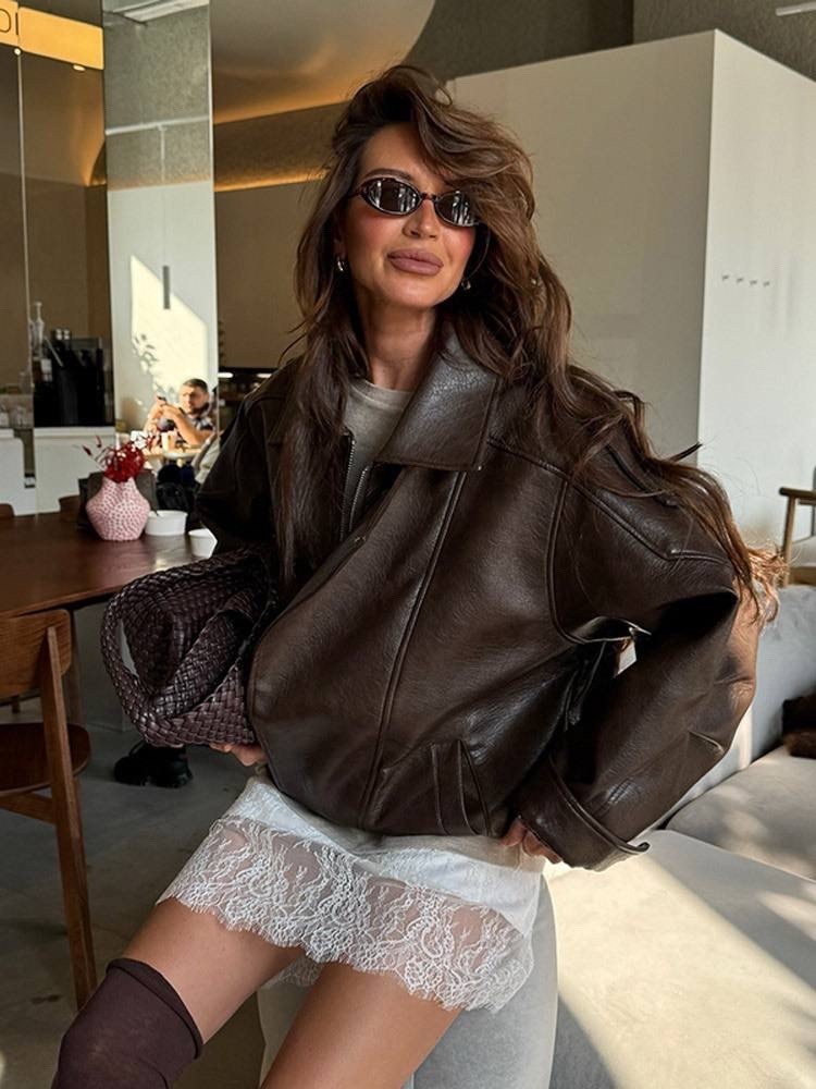 кожаная куртка,куртка косуха оверсайз,куртка кожаная женская,женская куртка из искусственной кожи,коричневая кожаная куртка