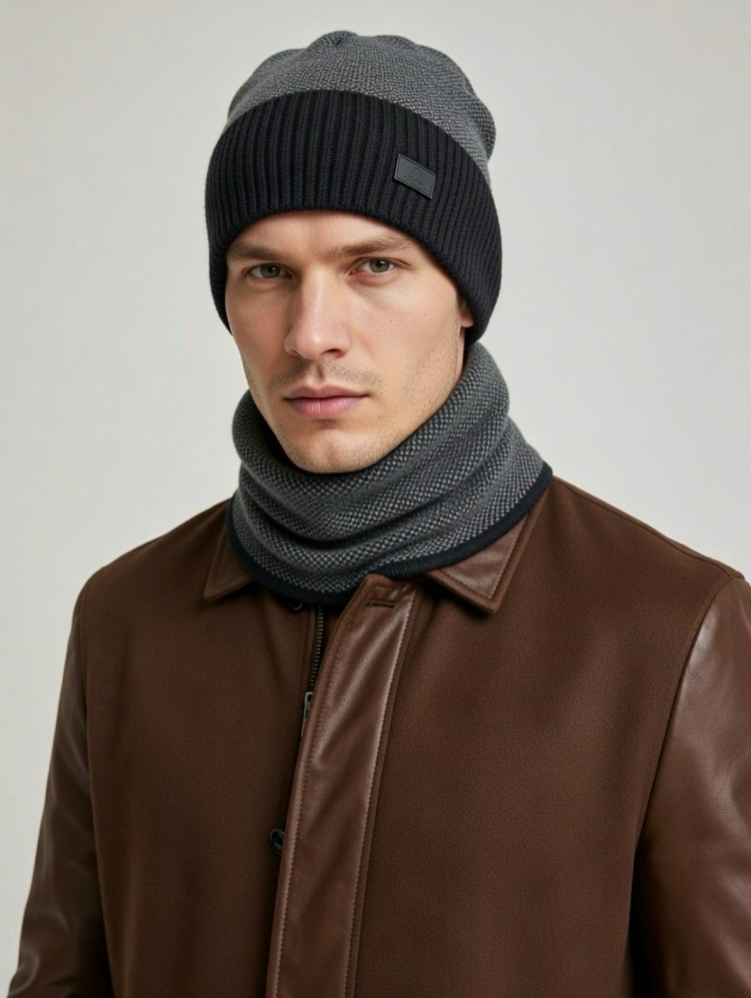 мужская шапка,комплект мужская шапка и снуд,трикотажный комплект шапка,шапка мужская с застежкой,зимняя мужская шапка