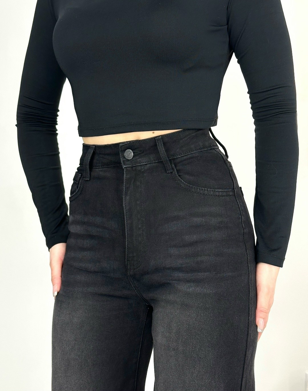 джинсы женские,джинсы клеш женские,черные джинсы женские,джинсы клеш женские с высокой талией темно-серого цвета,джинсы женские широкие