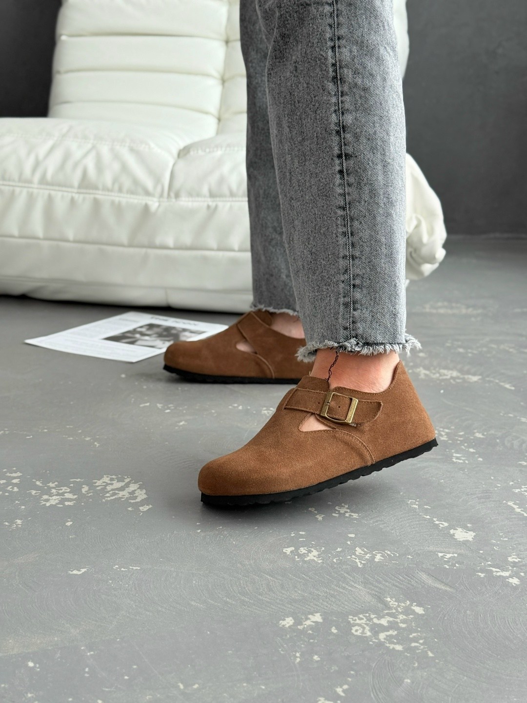 ,сабо замшевые закрытые биркинштоки birkenstock, женская, на плоской подошве,повседневная