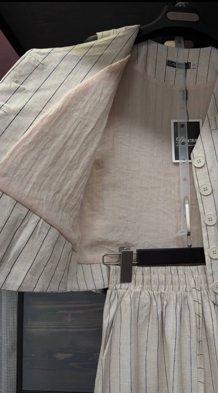 летние костюмы,жилет удлиненный,жилет в полоску,комплект жилет,костюм на лето