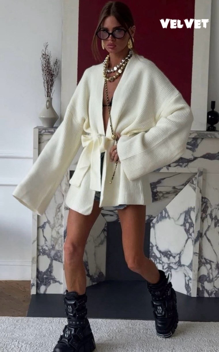 кардиган крупной вязки с поясом (серый) miederes,кардиган крупной вязки с поясом miederes цвет серый,вязаные кардиганы,кардиган,кардиган крупной вязки с поясом miederes