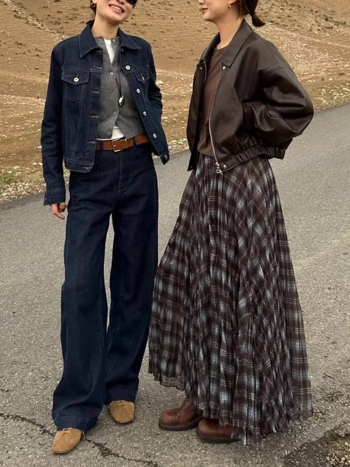 женская плиссированная юбка с высокой талией в клетку,клетчатая юбка,юбка плиссированная в клетку,длинная юбка,юбка средней длины