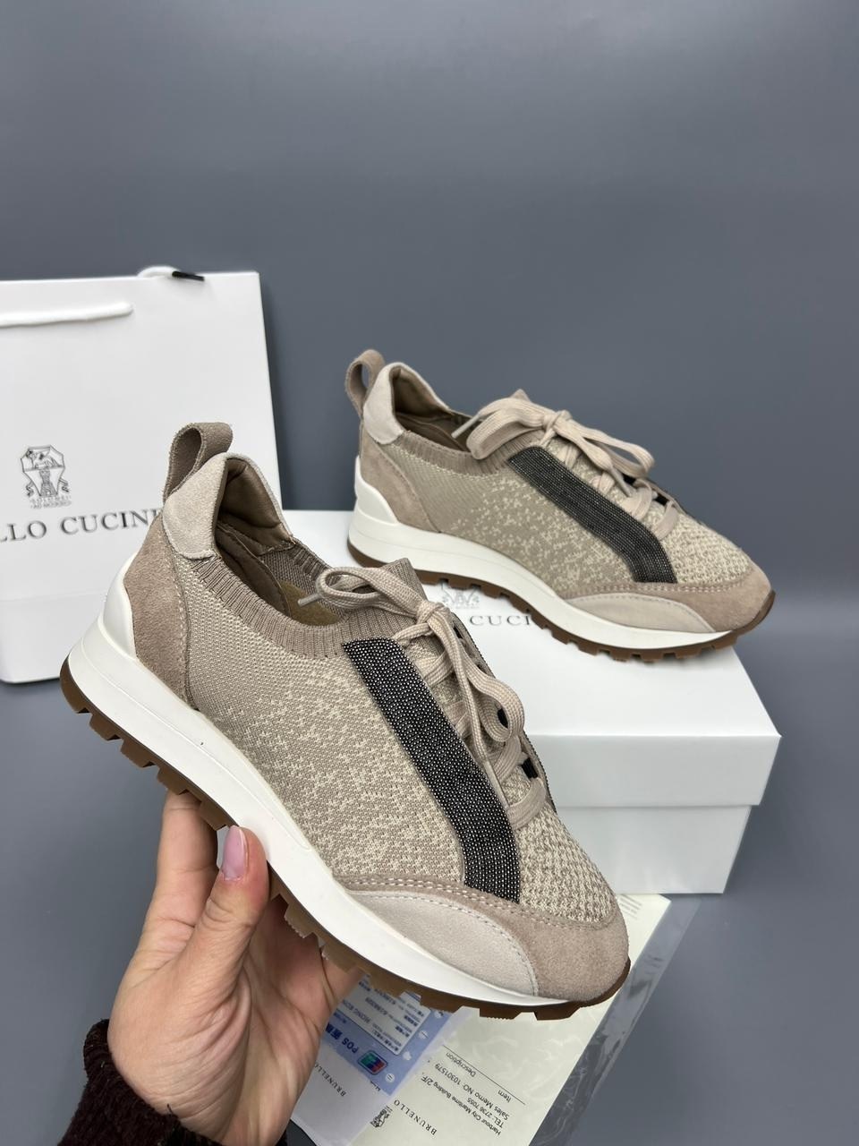 brunello cucinelli кроссовки,,женские кроссовки,комбинированные кроссовки brunello cucinelli,текстильные кроссовки brunello cucinelli