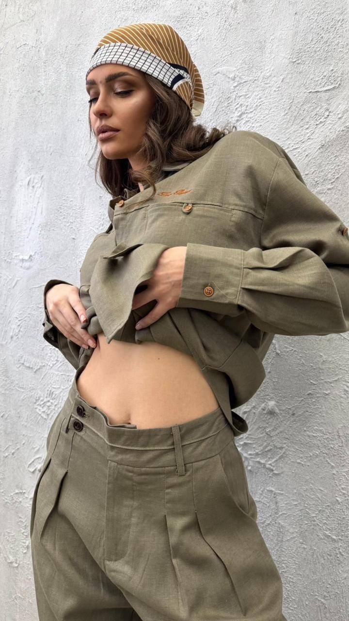 повседневный костюм,льняная рубашка,льняная рубашка оверсайз,льняной костюм,костюм с брюками